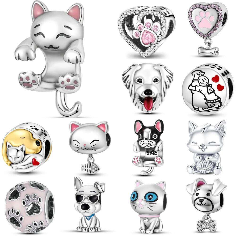 925 Sterling Silver Cute Cat And Dog Paw Print Animal Series Charms Beads Fit Original Wear Bracelets S925 DIY Jewelry Gifts 564ee