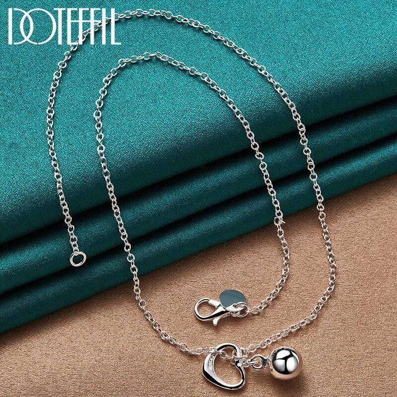 DOTEFFIL 925 Sterling Silver Heart Smooth Bead Pendant Necklace For Women Fashion Wedding Party Charm Jewelry e0ba1