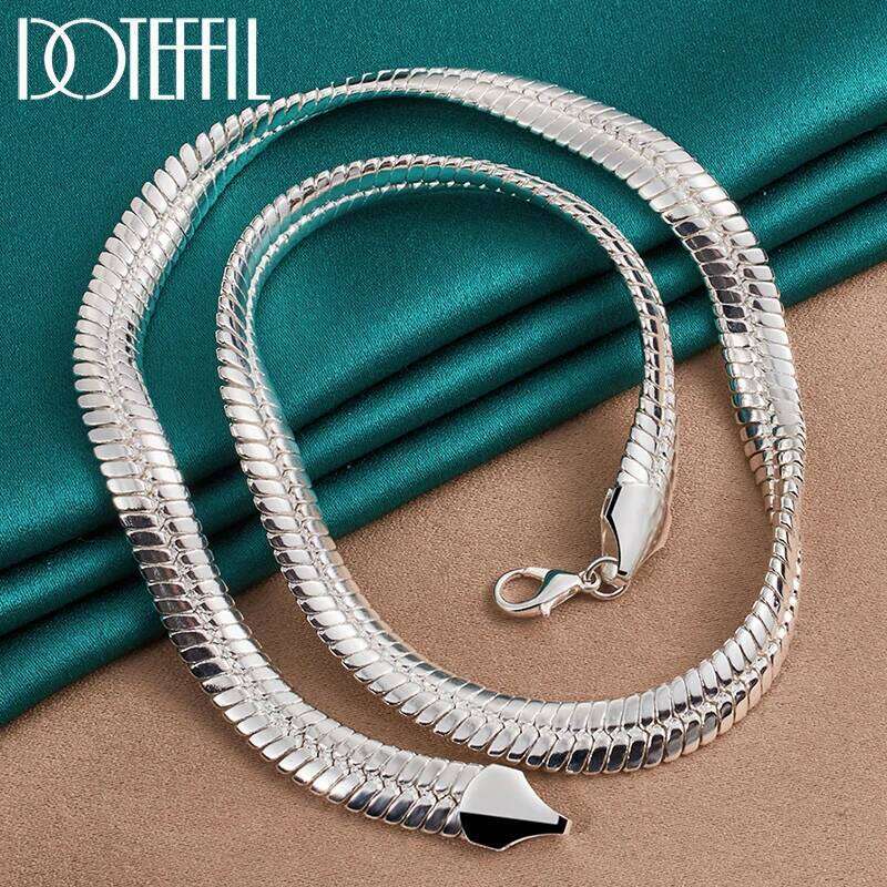 DOTEFFIL 925 Sterling Silver 8mm Side Chain Snake Necklace For Man Woman Wedding Engagement Party Jewelry 512d4