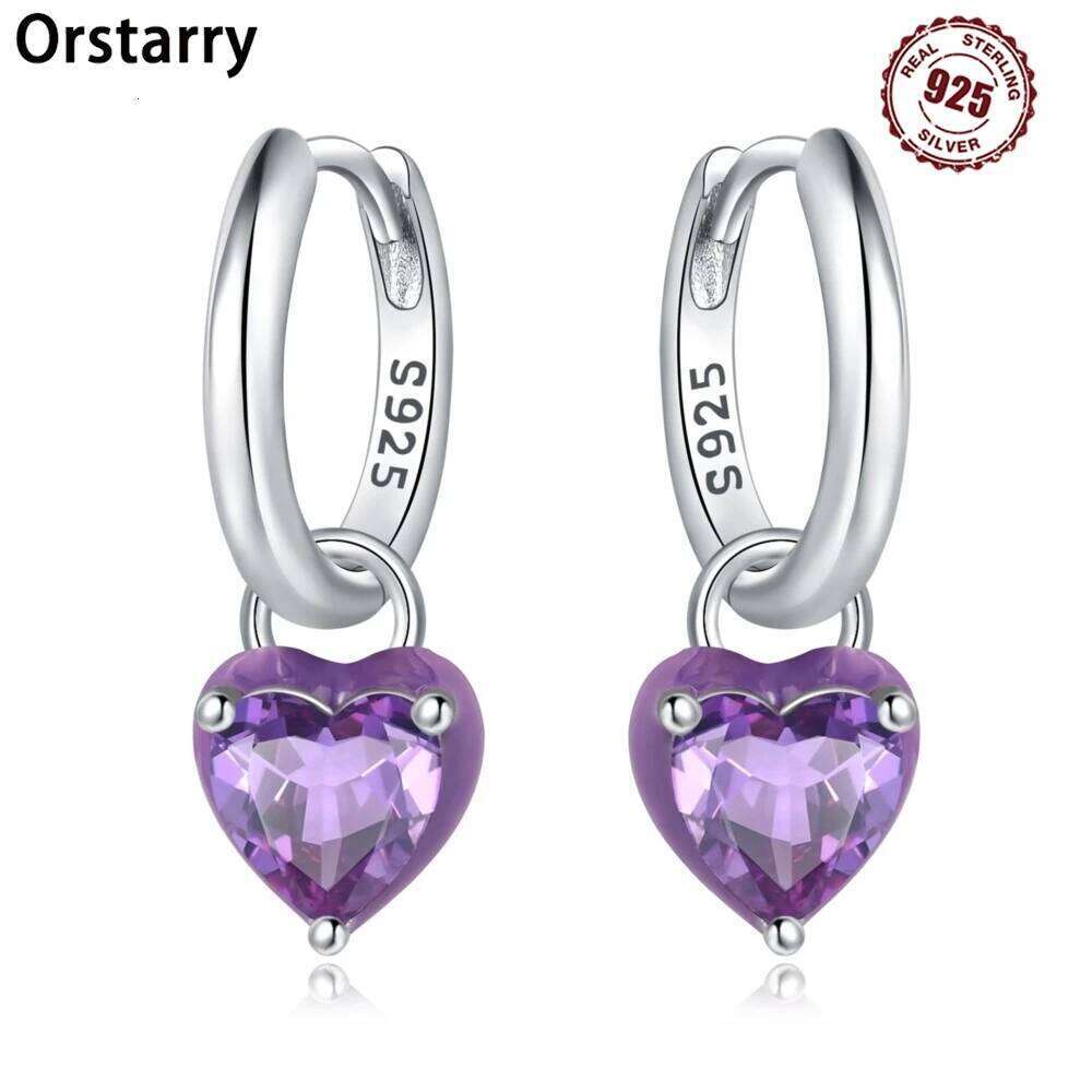 Hot Sale 925 Sterling Silver Dreamy Purple Love Heart Drop Earrings For Women Party Fine Gift Elegant Birthday Jewelry 7f5a8