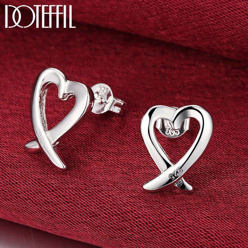 DOTEFFIL 925 Sterling Silver Hollow Heart Stud Earrings For Woman Wedding Engagement Fashion Party Charm Jewelry 6e174