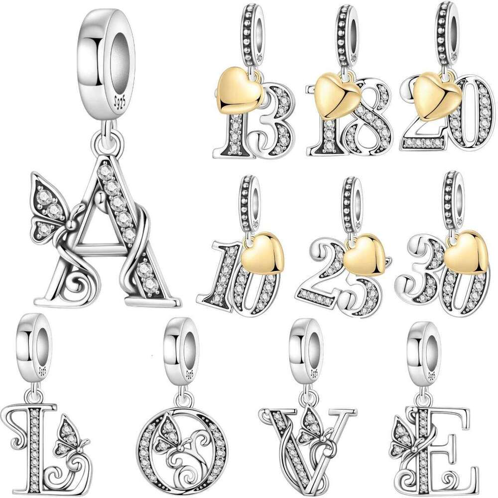 Orstarry Original Zircon Butterfly 26 Letter Beads Pendant Charms 925 Sterling Silver DIY Jewelry Gifts Bracelet Necklace 4b583
