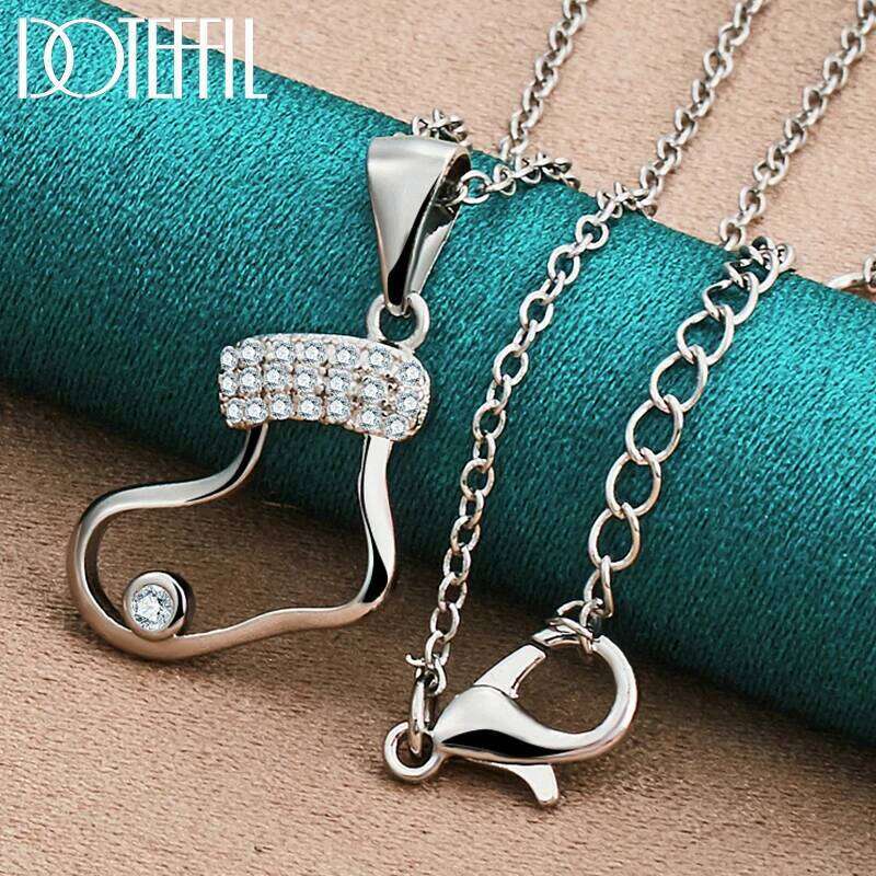 DOTEFFIL 925 Sterling Silver AAA Zircon Shoe Pendant Necklace For Woman Fashion Wedding Party Charm Jewelry 6340e
