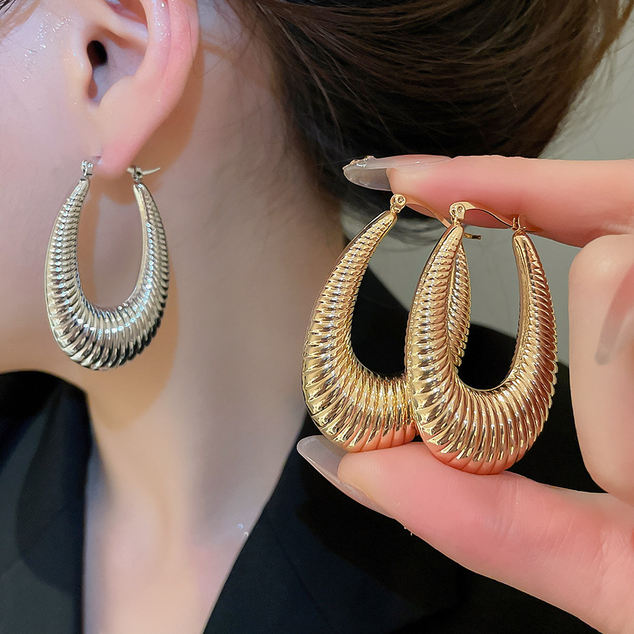 European and American Cross-Border Metal Glossy Oval Casual Simple Personality Fashion Earrings Design Sense Niche Ear Jewelry-image-1091038757