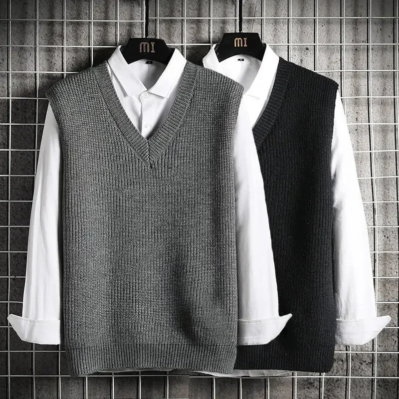 Man Clothes Waistcoat V Neck Vest Knitted Sweaters for Men Business Black Sleeveless Japanese Harajuku Fashion S Street A 260106