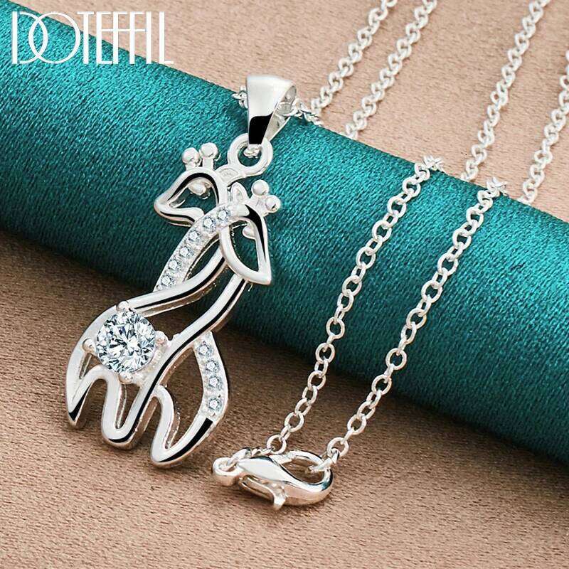 DOTEFFIL 925 Sterling Silver Deer AAA Zircon Pendant Necklace 16-30 Inch Chain For Woman Wedding Engagement Party Charm Jewelry 9d87d