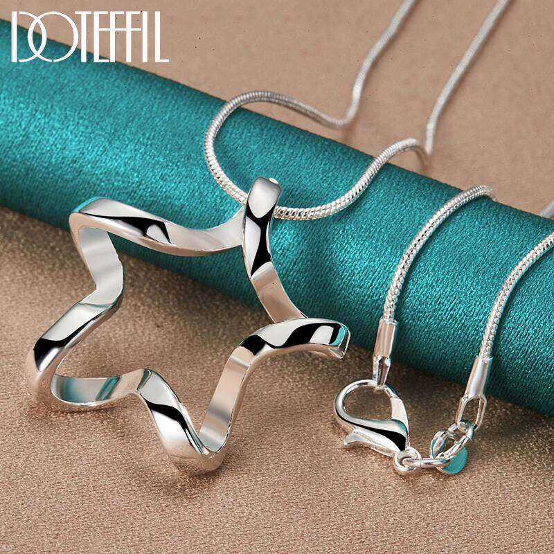 DOTEFFIL 925 Sterling Silver Starfish Pendant Necklace 16-30 Inch Snake Chain For Women Man Fashion Wedding Engagement Jewelry 08808