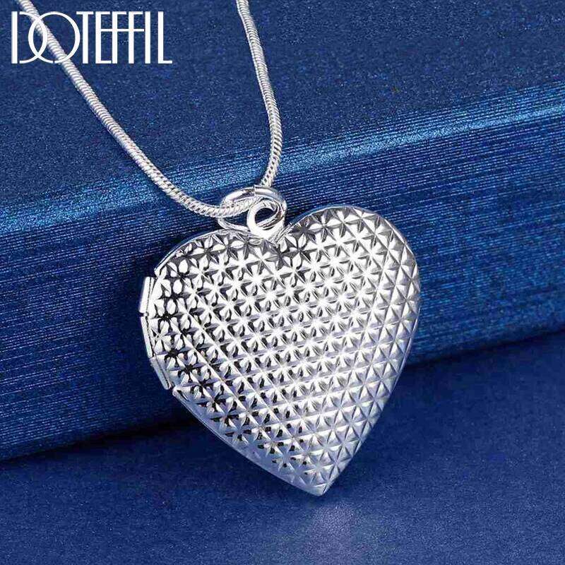 DOTEFFIL 925 Sterling Silver Heart Photo Frame 16-30 inch Snake Chain Necklace For Woman Man Fashion Wedding Charm Jewelry ffe33