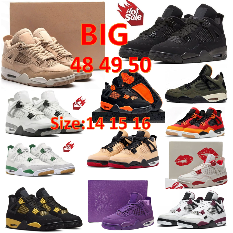 Chaussures de grande taille 14 15 16 4s chaussures de basket-ball 4 4s hommes femmes baskets d'extérieur grand Nigel Sylvester noir blanc vert Ph