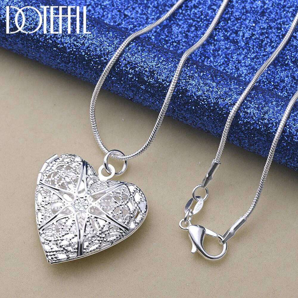 DOTEFFIL 925 Sterling Silver Photo Frame Pendant Necklace 18/20/22/24 Inch Snake Chain For Woman Charm Wedding Fashion Jewelry 9e1e7