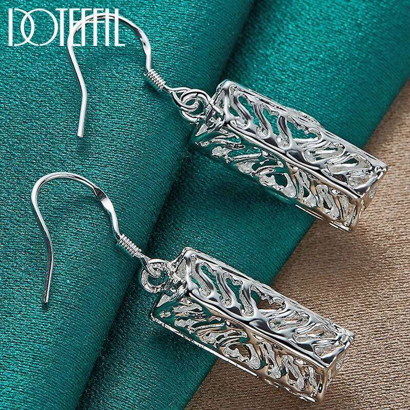 DOTEFFIL 925 Sterling Silver Hollow Long Drop Earrings For Woman Wedding Engagement Party Fashion Jewelry be659