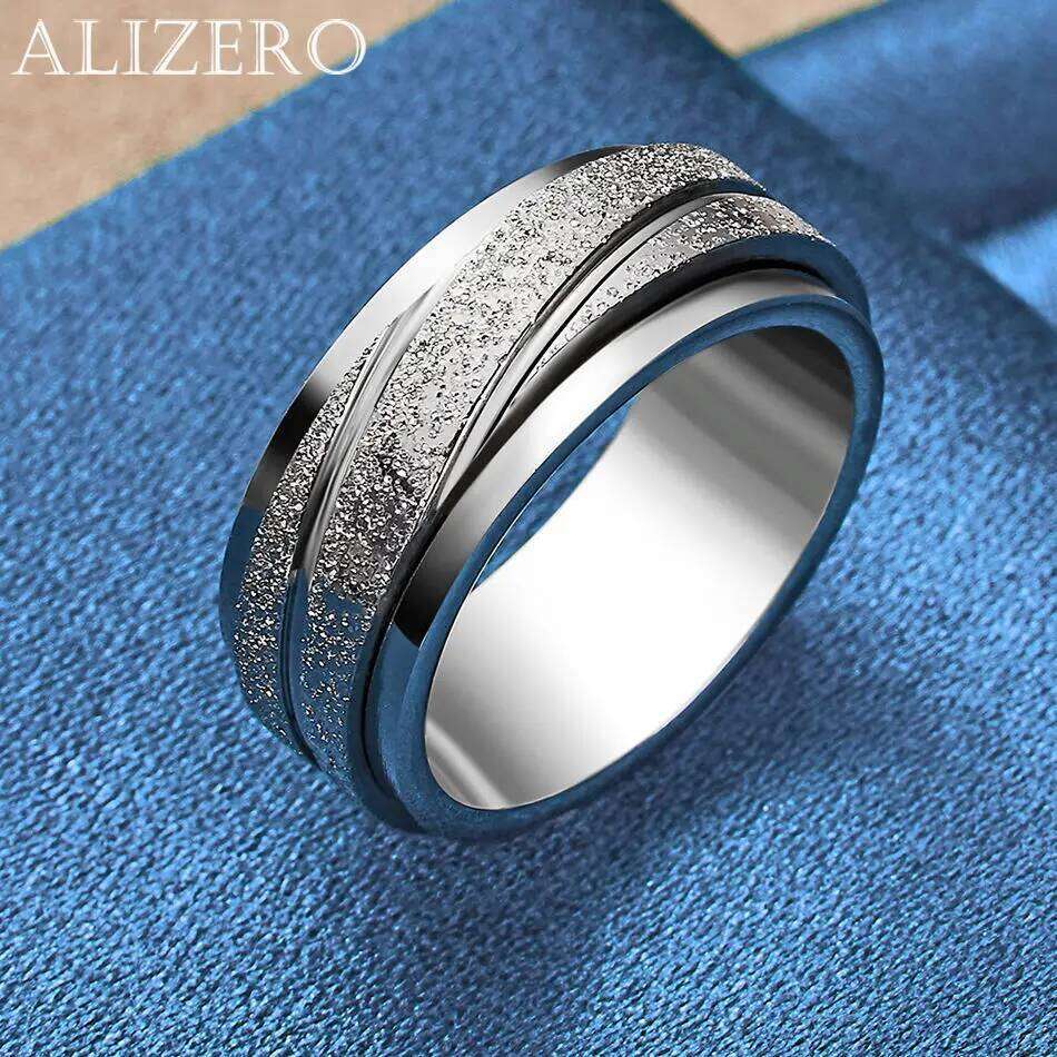 ALIZERO 925 Sterling Silver Black Frosted Ring with Center Band Can Be Spun Manually Design For Men Women Daily wear Jewelry a7783