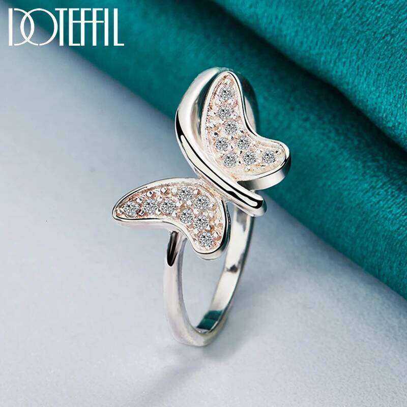 DOTEFFIL 925 Sterling Silver Butterfly AAA Zircon Ring Woman Wedding Engagement Charm Party Jewelry 887bf