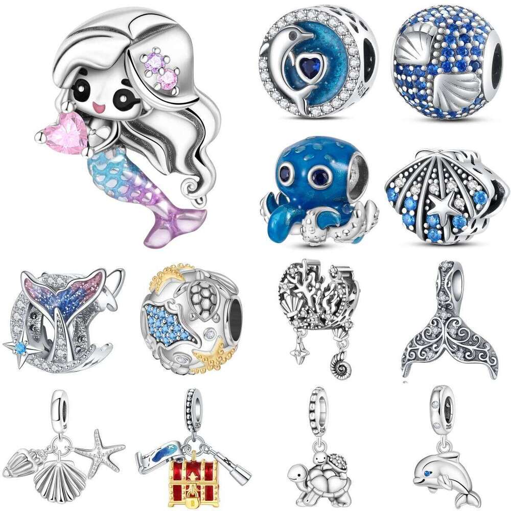 Orstarry 925 Sterling Silver Cartoon character Mermaid Original Pendants Bracelet Charms Fit Jewelry Party Beads DIY Fine Gifts 8b952