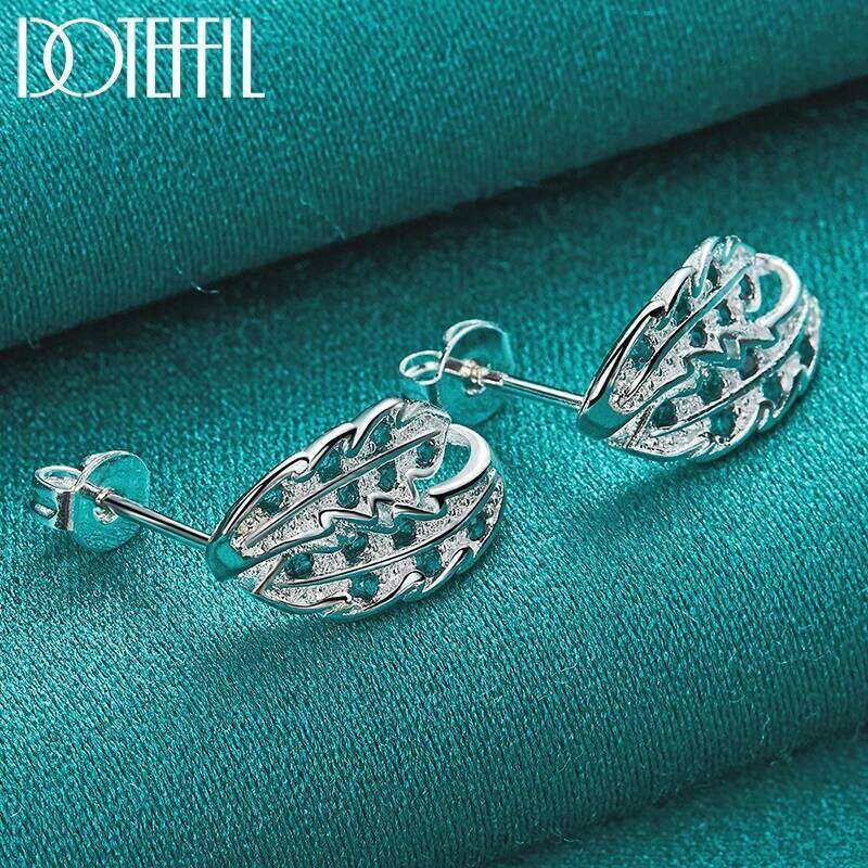 DOTEFFIL 925 Sterling Silver Leaves Blue AAA Zircon Stud Earring For Wedding Fashion Woman Charm Jewelry 842d5
