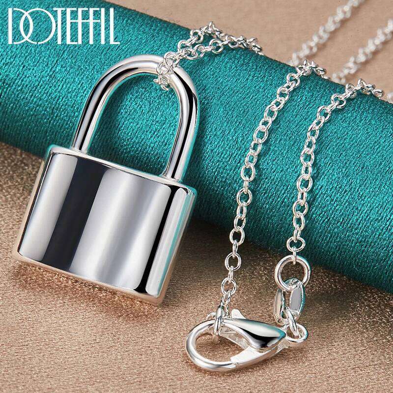 DOTEFFIL 925 Sterling Silver Squer Lock Necklace 18-30 inch Chain For Woman Man Fashion Wedding Engagement Party Charm Jewelry 6a13d