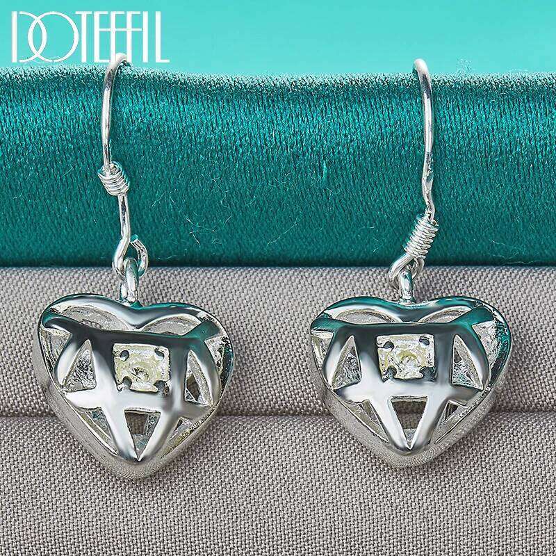DOTEFFIL 925 Sterling Silver Heart AAA Zircon Drop Earrings For Woman Wedding Engagement Fashion Party Charm Jewelry 29c29
