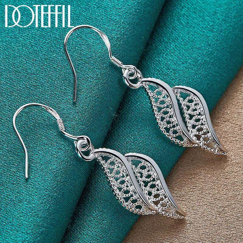 DOTEFFIL 925 Sterling Silver Leaves Leaf Drop Earring For Woman Lady Wedding Engagement Party Fashion Jewelry 926c3