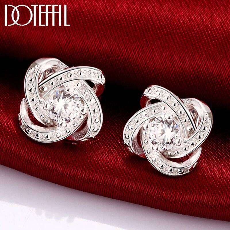 DOTEFFIL 925 Sterling Silver High Quality AAA Zircon Charm Earrings Women Fashion Jewelry Wedding Party Gift f58b5
