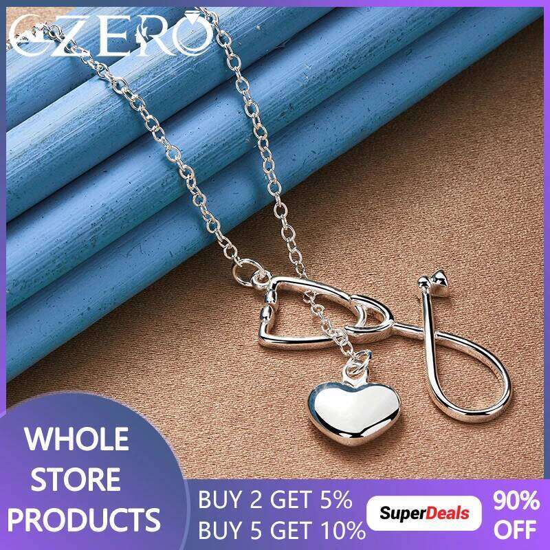 925 Sterling Silver 18 Inch Chain Fashion Design Stethoscope/Heart Pendant Necklace For Woman Man Wedding Party Charm Jewelry 8f210