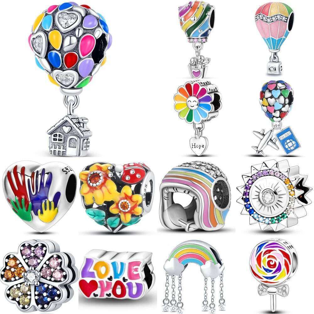 925 Sterling Silver Hot Air Balloon Sunflower Color Series Charms Beads Fit Original Wear Bracelets S925 DIY Jewelry Gifts 4c038