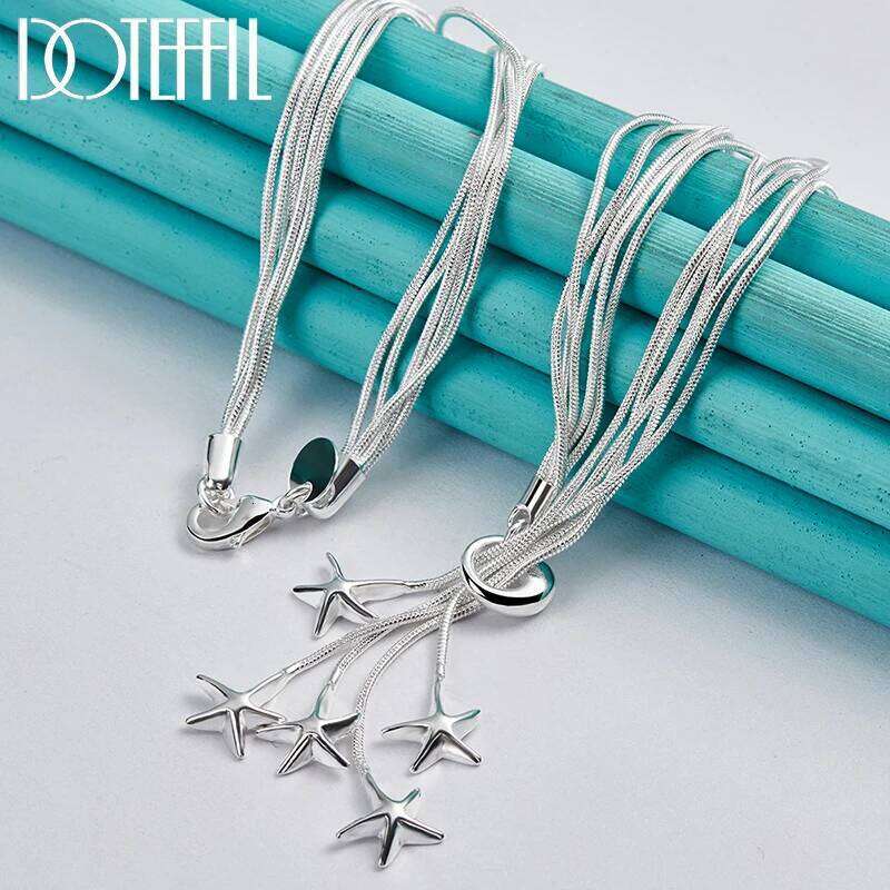 DOTEFFIL 925 Sterling Silver Five Snake Chain Starfish Necklace Woman Wedding Engagement Fashion Jewelry c50b6