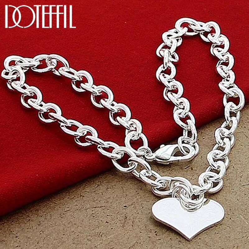 DOTEFFIL 925 Sterling Silver Love Heart Pendant 18 Inch Chain Necklace For Women Wedding Engagement Fashion Jewelry fe134