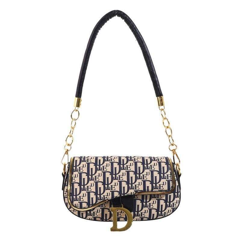 pattern PU Saddle bag Handbag crossbody Letter New bag European and American Style Chain Bag Color block shoulder bag Women's Versatile Trendy