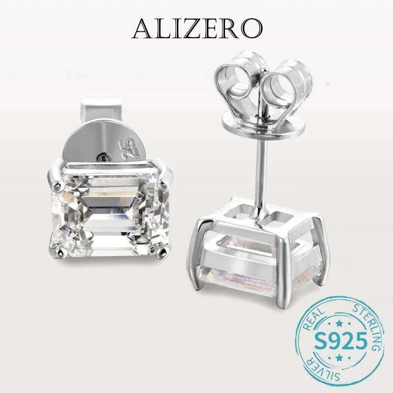 ALIZERO 2ct D Color Princess Cut Moissanite Earrings For Women Fine Jewelry 925 Sterling Silver Stud Earring Sparkling Wedding