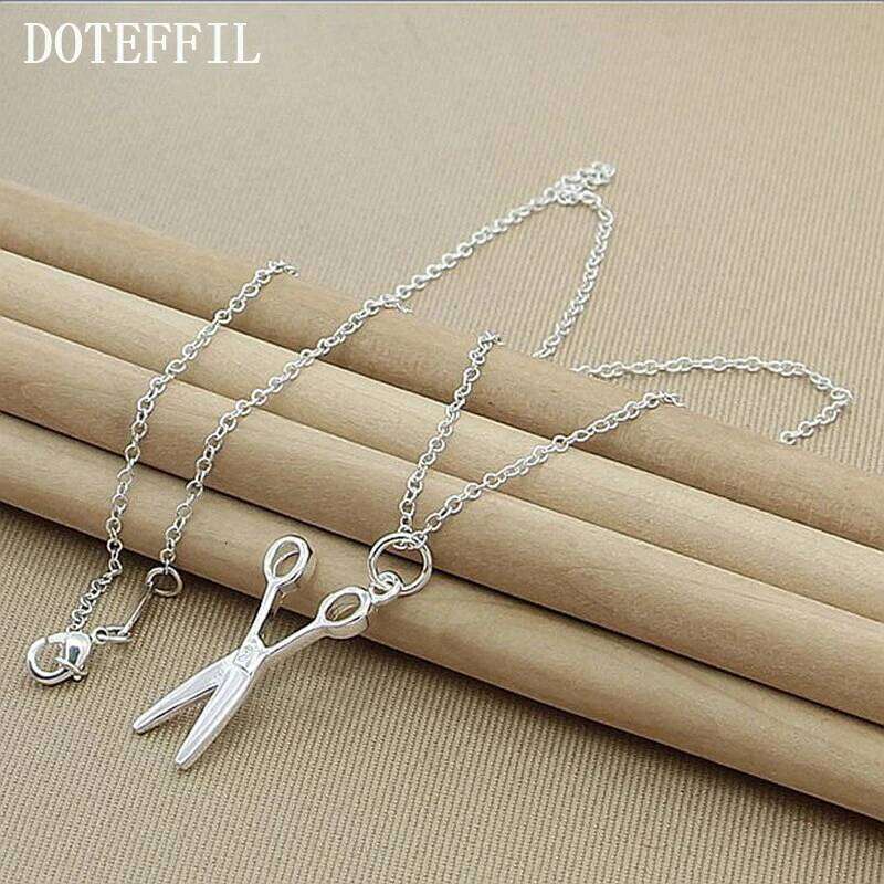 DOTEFFIL 925 Sterling Silver 18 Inch Chain Scissors Pendant Necklace For Woman Fashion Wedding Engagement Party Charm Jewelry 64b08
