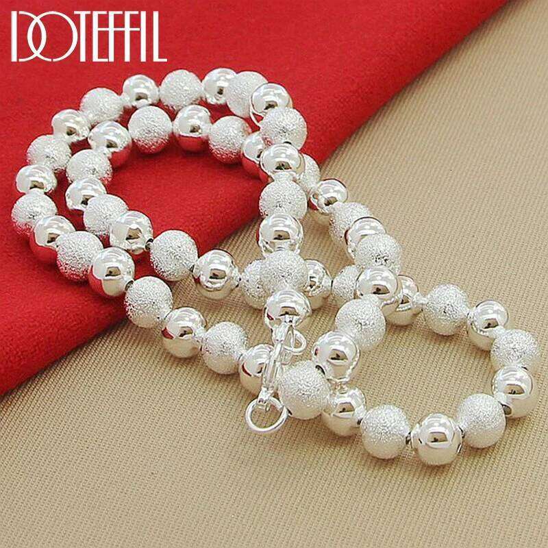 DOTEFFIL 925 Sterling Silver 8mm Beads Matte Smooth Chain Necklace For Woman Fashion Wedding Engagement Party Charm Jewelry ee42e
