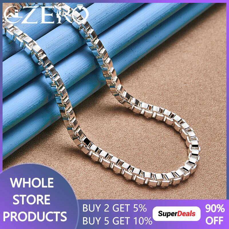 ALIZERO 925 Sterling Silver 4MM Box Chain Necklace For Men Women Wedding Party Charms Fashion Jewelry Birthday Gifts b77ad