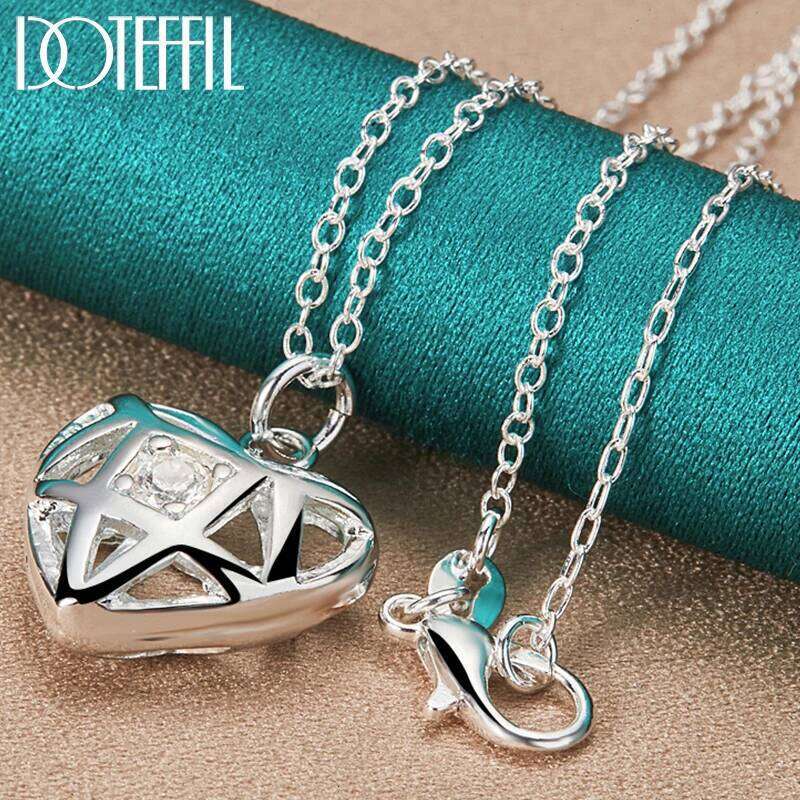 DOTEFFIL 925 Sterling Silver AAA Zircon Heart Pendant Necklace 18-30 Inch Chain For Woman Wedding Engagement Charm Jewelry ac13f