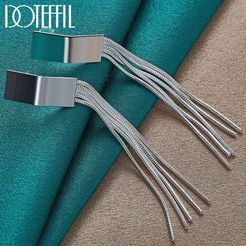 DOTEFFIL 925 Sterling Silver Long Tassel Earrings For Charm Women Fashion Wedding Engagement Party Jewelry 98c9a