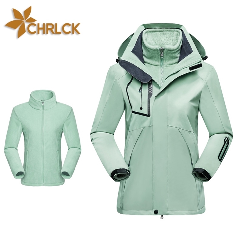 CHRLCK Womens 3 In 1 Thick Hiking Jacket Fleece Waterproof Winter Windbreaker Outdoor Warm Camping Jacket Women Windproof Coat251219ww