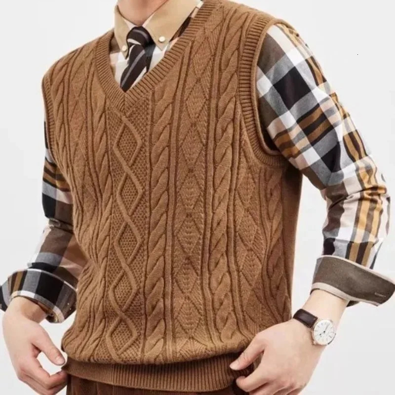Sweaters Male V Neck Mens Knitted Vest Casual Waistcoat Korean Clothes Top Smooth Style Harajuku Y2k 260106