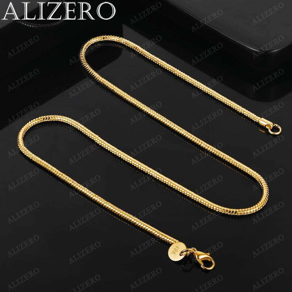 ALIZERO 18K Gold 3mm Snake Bone Chain Necklaces 20 Inches Women Man Fine Jewelry Wholesale Personality Hip Hop Trend Necklace 3e975