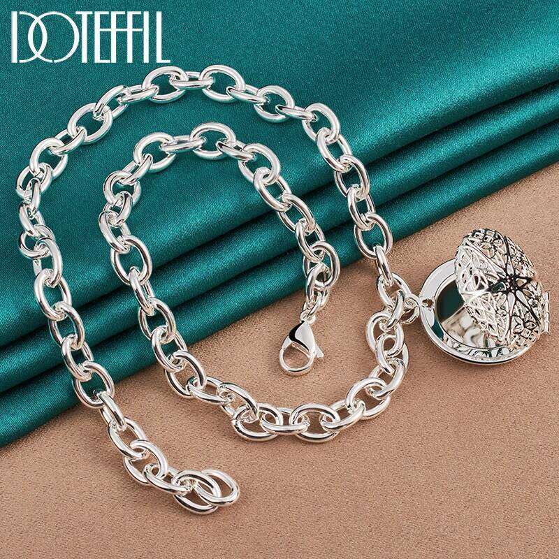 DOTEFFIL 925 Sterling Silver 18 Inch Chain Round Photo Frame Pendant Necklace For Woman Wedding Engagement Fashion Jewelry e7b8c