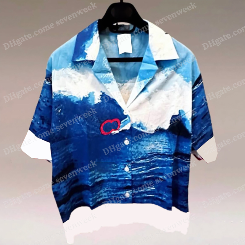 Luxury Color Block Women Shirt Vintage Sea Wave Printed Blouse Top Summer Beach Holidays Sexy Vest Resort Style Mini Dresses Sarong Skirt