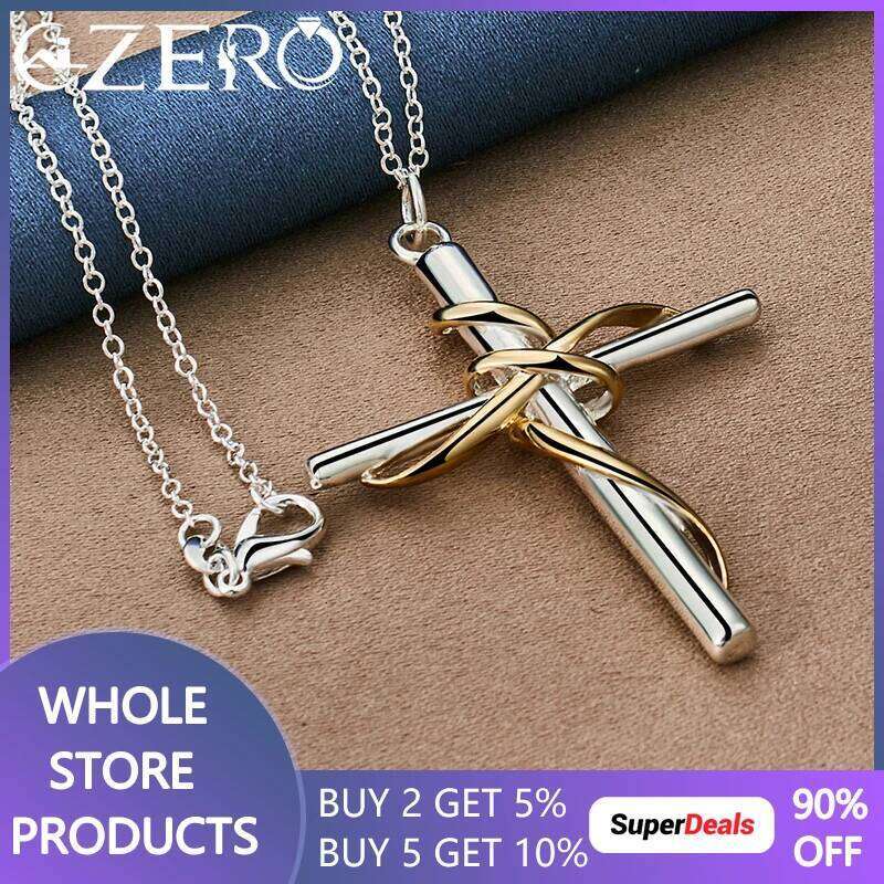 925 Sterling Silver 18-30 Inch Chain Gold Line Surround Cross Pendant Necklace For Man Women Wedding Fashion Party Fine Jewelry 95eaa