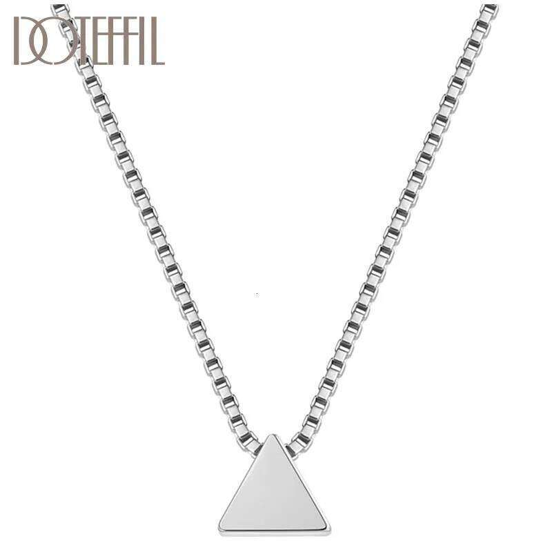 DOTEFFIL 925 Sterling Silver 18 Inch Triangle Pendant Box Chain Necklace For Women Man Fashion Wedding Party Charm Jewelry d7015