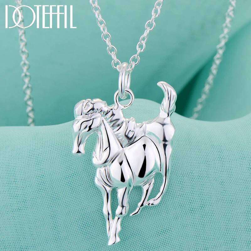 DOTEFFIL 925 Sterling Silver Horse Pendant Necklace 18-30 Inch Chain For Man Women Fashion Wedding Party Charm Jewelry 781ce