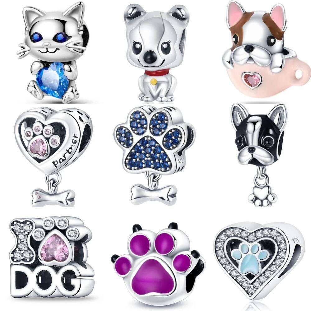 925 Sterling Silver Cat Dog Animal Paw Prints Series Charms Fit Original Bracelets Beads jewellery making DIY Jewelry Gift 12992