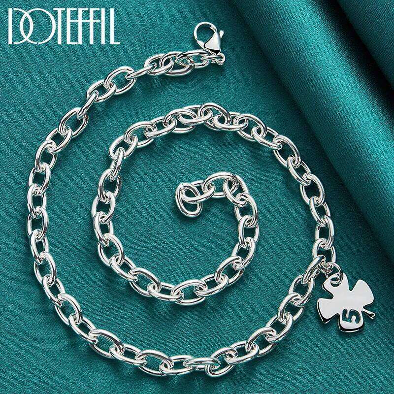 DOTEFFIL 925 Sterling Silver Four Leaves Clover Pendant Necklace For Women Man Wedding Engagement Fashion Jewelry 22e26