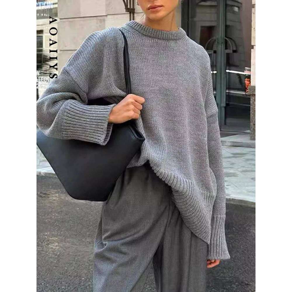 Aoaiiys Casual Women O Neck Solid Knitted Jumpers Comfortable Long Sleeve Pullover Autumn Winter New Simple Sweaters MAKOUFEI
