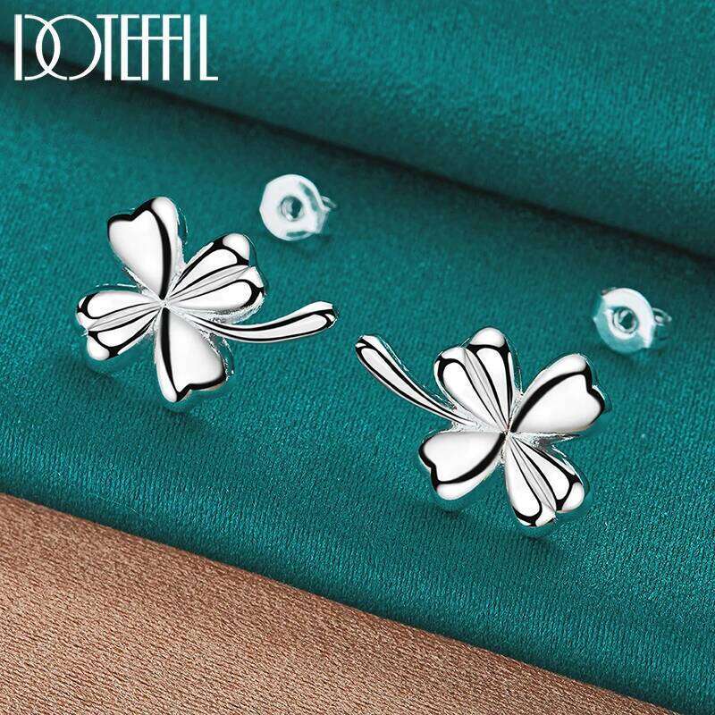 DOTEFFIL 925 Sterling Silver Four-Leaf Clover Stud Earring For Woman Fashion Charm Wedding Engagement Party Jewelry 303dd