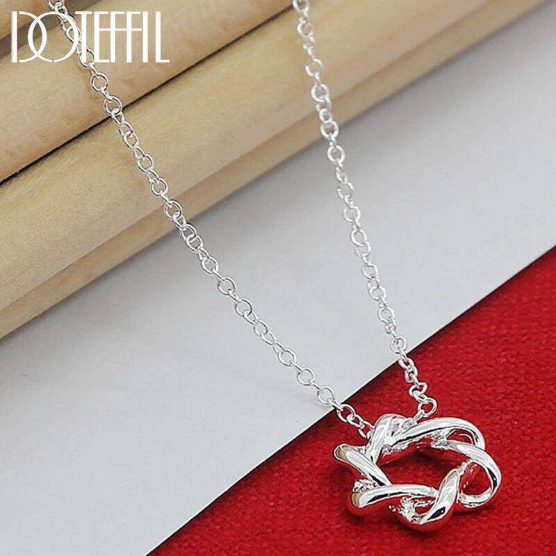 DOTEFFIL 925 Sterling Silver Six Stars Pendant Necklace Woman 18 Inch Chain Wedding Engagement Jewelry df903