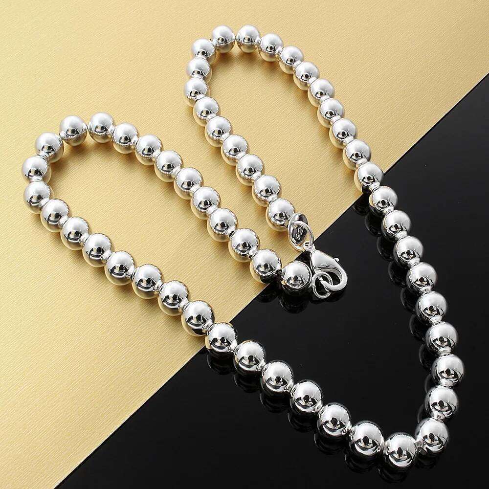 Classic Brands 10mm Bead 925 Sterling Silver Necklace For Woman Men High Quality Fashion Party Wedding Jewelry Holiday Gifts 03634