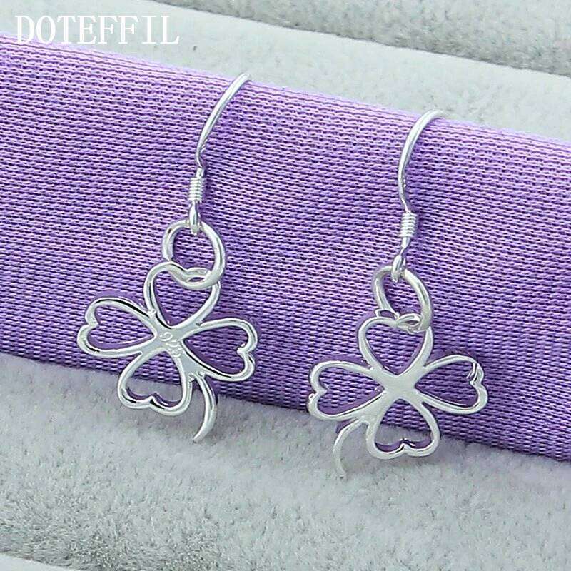 DOTEFFIL 925 Sterling Silver Four Leaf Clover Drop Earrings For Woman Wedding Engagement Fashion Party Charm Jewelry da005