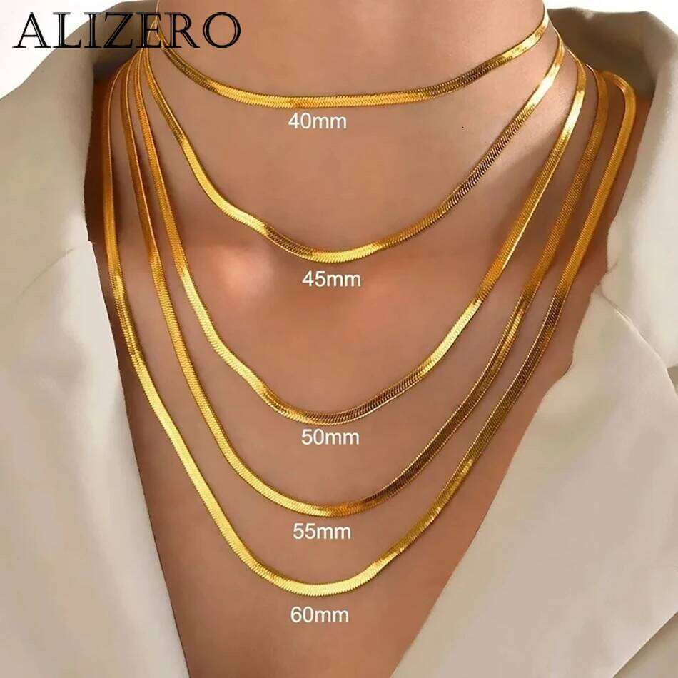 925 Sterling silver 18K Gold 4MM Flat chain Necklace for Women Luxury Fine Jewelry wedding gift choker Clavicle 9c679